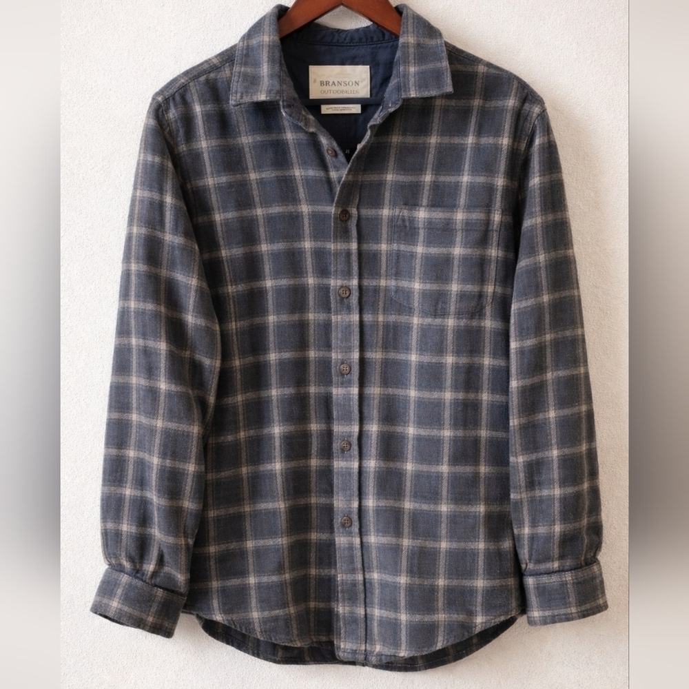 Outdoor Life Slim Fit Gray Bown Men's Elbow Patch Plaid Long Sleeves Top Size XL